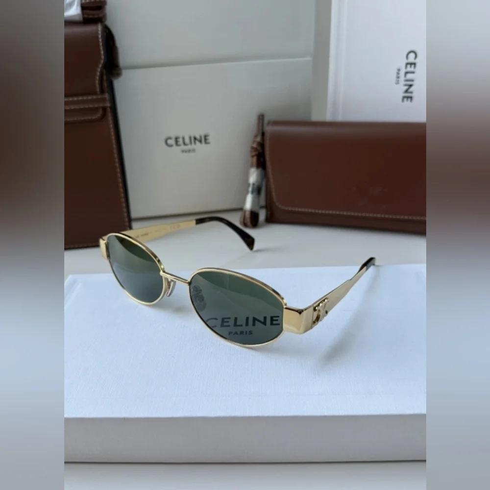 Celine Gold Metal Sunglasses with Green Lenses